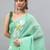 Sea green linen printed saree with blouse