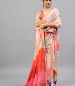 Peach georgette printed saree with blouse
