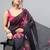 Black linen printed saree with blouse