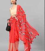 Red georgette printed saree with blouse