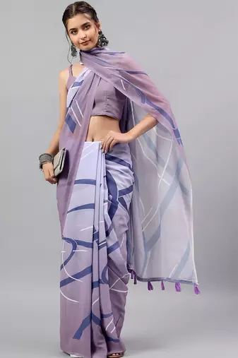 Purple georgette printed saree with blouse