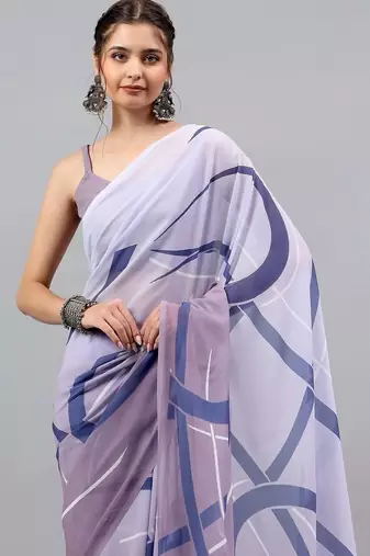 Purple georgette printed saree with blouse