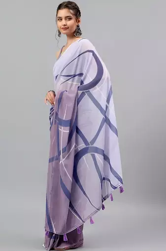 Purple georgette printed saree with blouse