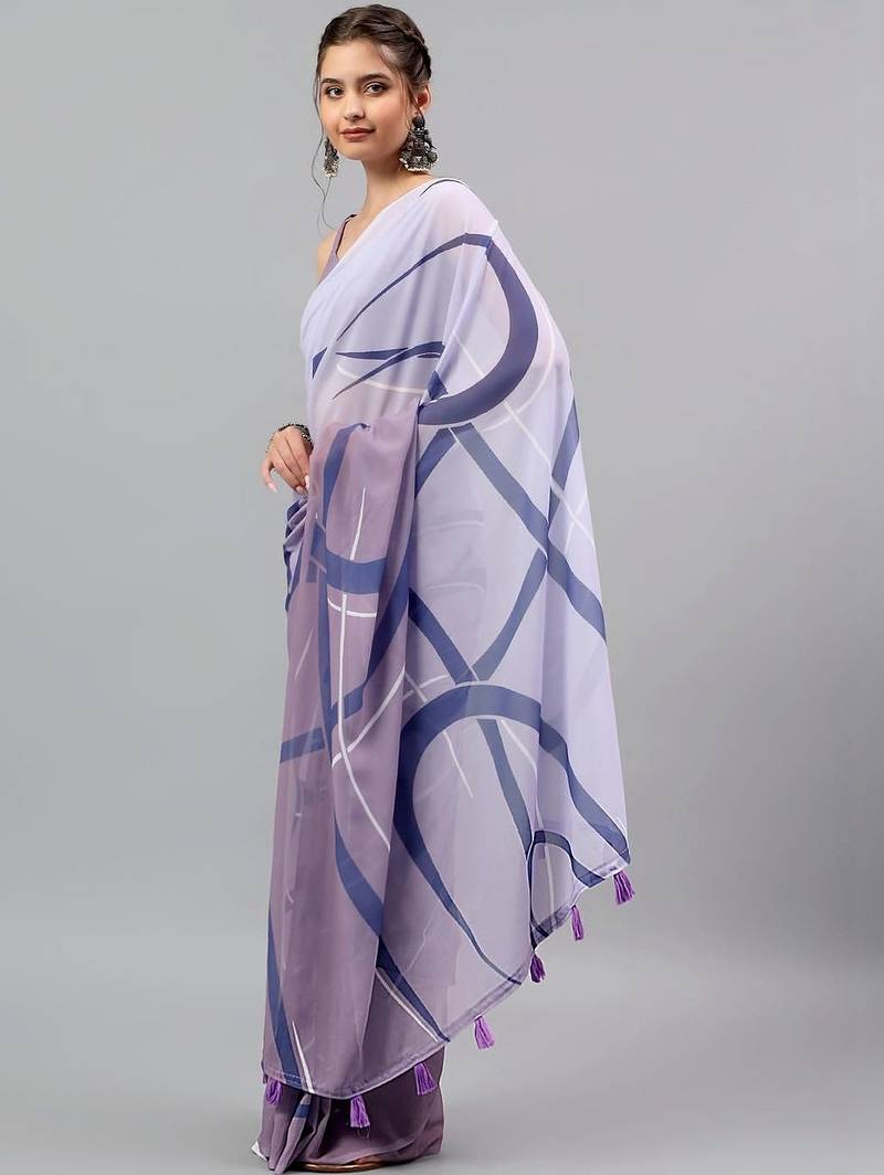 Purple georgette printed saree with blouse