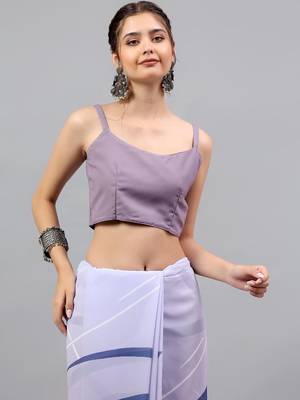Purple georgette printed saree with blouse 4
