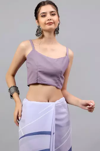 Purple georgette printed saree with blouse