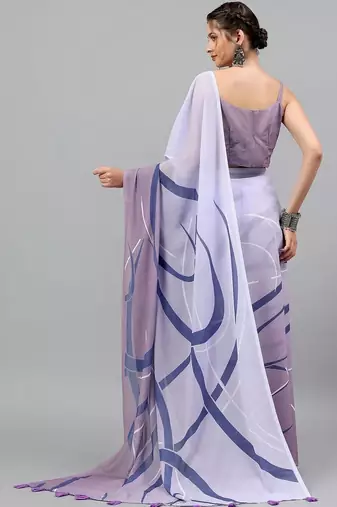 Purple georgette printed saree with blouse