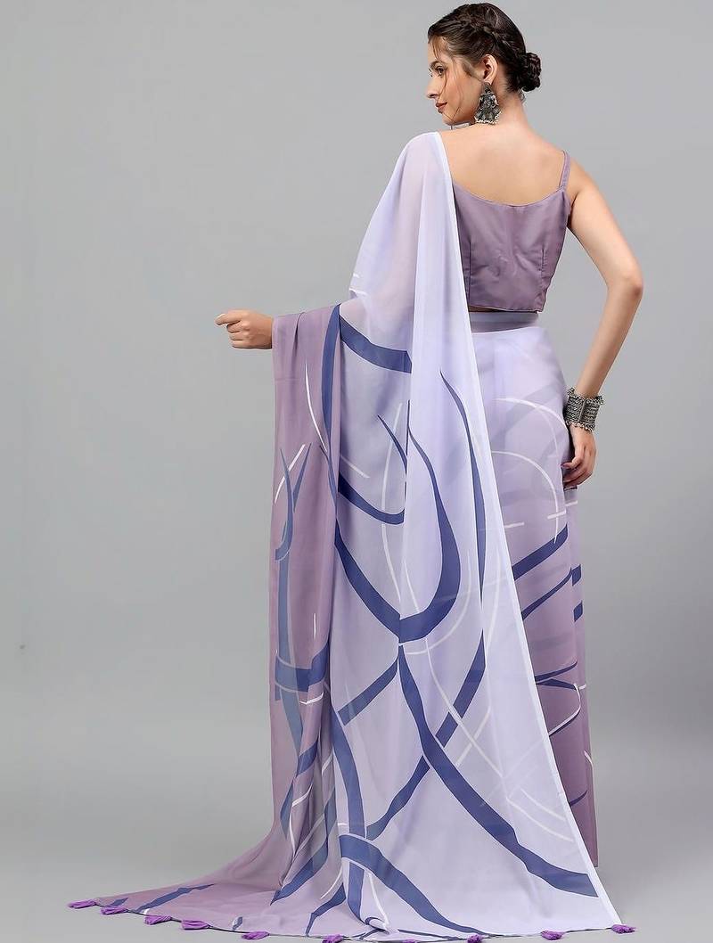 Purple georgette printed saree with blouse