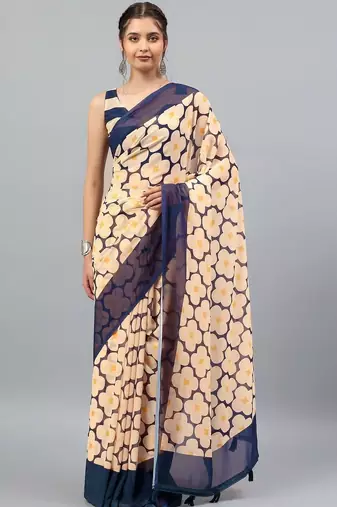 Peach georgette printed saree with blouse