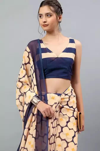 Peach georgette printed saree with blouse