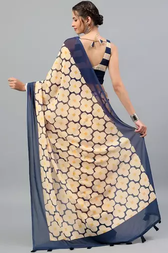 Peach georgette printed saree with blouse
