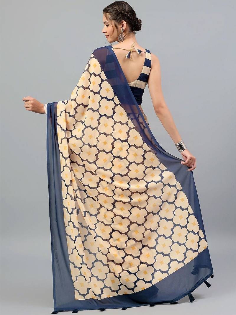 Peach georgette printed saree with blouse
