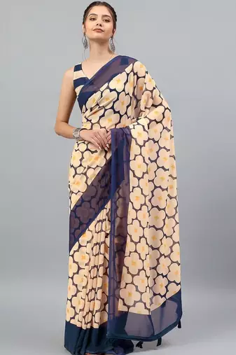 Peach georgette printed saree with blouse