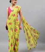 Lime georgette printed saree with blouse