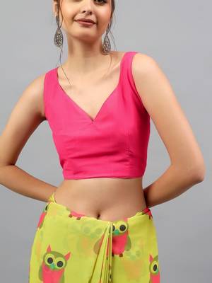 Lime georgette printed saree with blouse 4