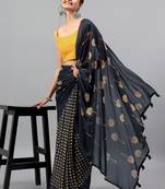 Navy blue georgette printed saree with blouse