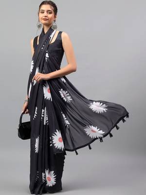 Black georgette printed saree with blouse 1