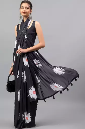 Black georgette printed saree with blouse