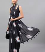 Black georgette printed saree with blouse