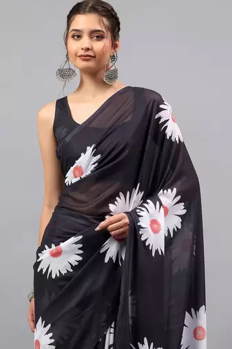 Black georgette printed saree with blouse
