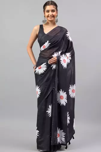 Black georgette printed saree with blouse