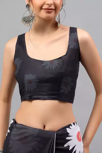 Black georgette printed saree with blouse