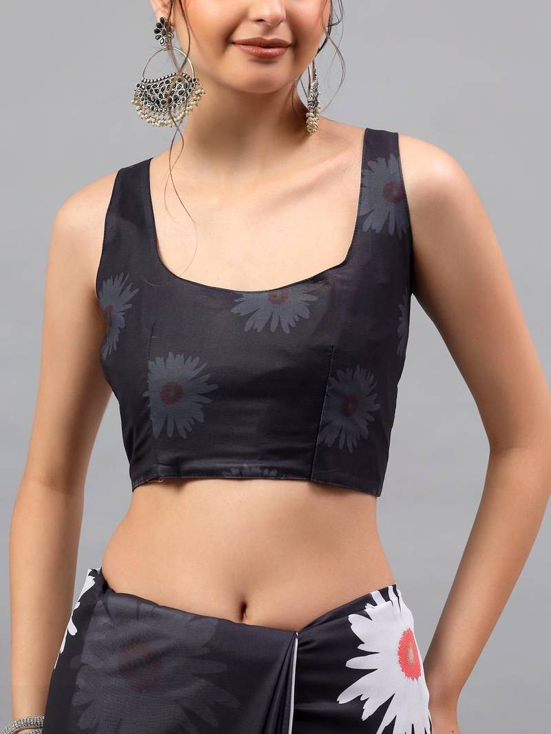 Black georgette printed saree with blouse