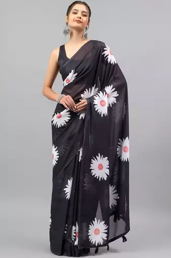 Black georgette printed saree with blouse