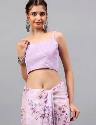Lavender chiffon printed saree with blouse 4