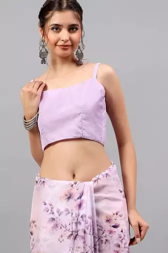 Lavender chiffon printed saree with blouse