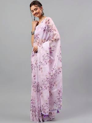 Lavender chiffon printed saree with blouse 5