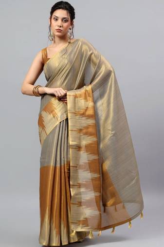 Grey tussar woven design saree with blouse