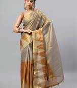 Grey tussar woven design saree with blouse