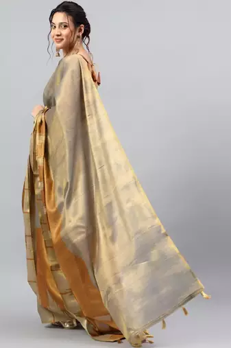 Grey tussar woven design saree with blouse