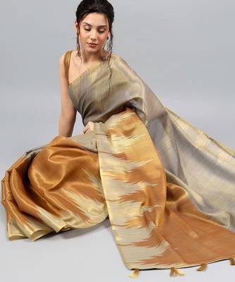 Grey tussar woven design saree with blouse 5