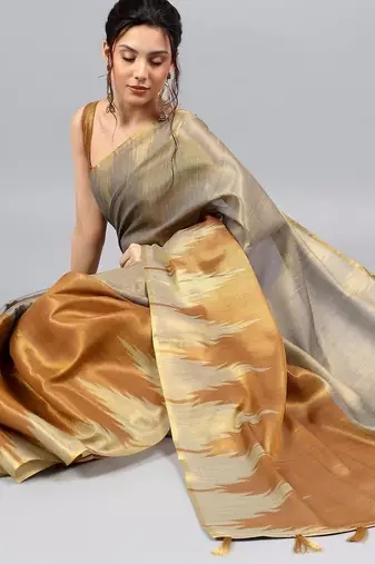 Grey tussar woven design saree with blouse