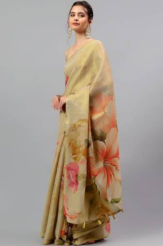 Gold tussar printed saree with blouse