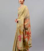 Gold tussar printed saree with blouse