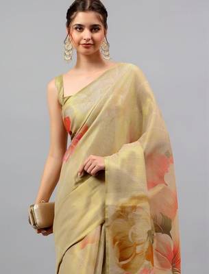 Gold tussar printed saree with blouse 2