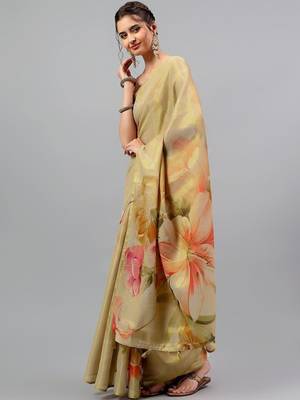 Gold tussar printed saree with blouse 4