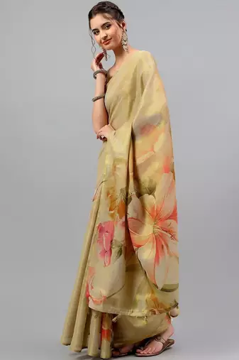 Gold tussar printed saree with blouse