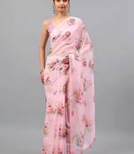Pink chiffon printed saree with blouse