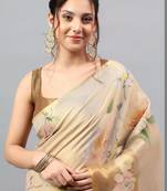 Beige tussar printed saree with blouse