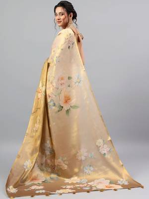 Beige tussar printed saree with blouse 5