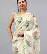Off white chiffon printed saree with blouse