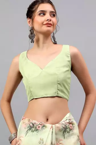 Off white chiffon printed saree with blouse