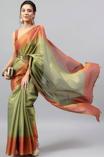 Multicolor tussar dyed saree with blouse