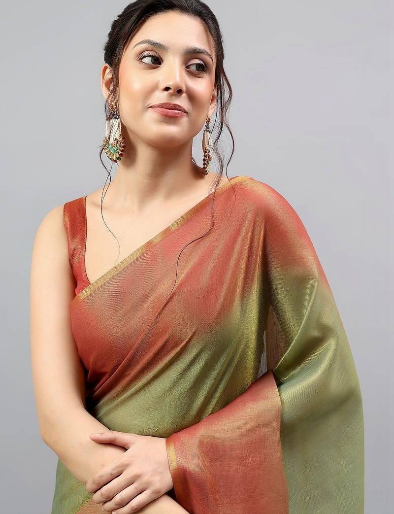 Multicolor tussar dyed saree with blouse