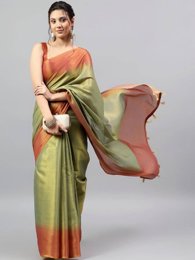 Multicolor tussar dyed saree with blouse