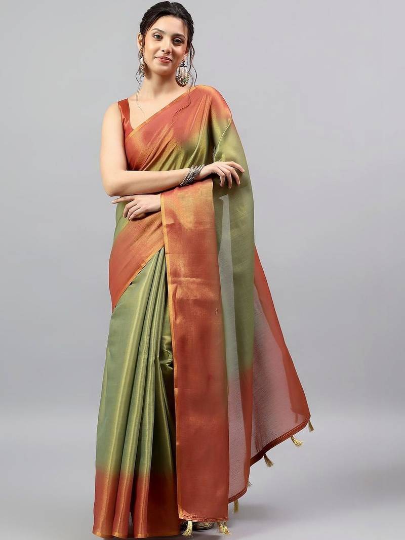 Multicolor tussar dyed saree with blouse